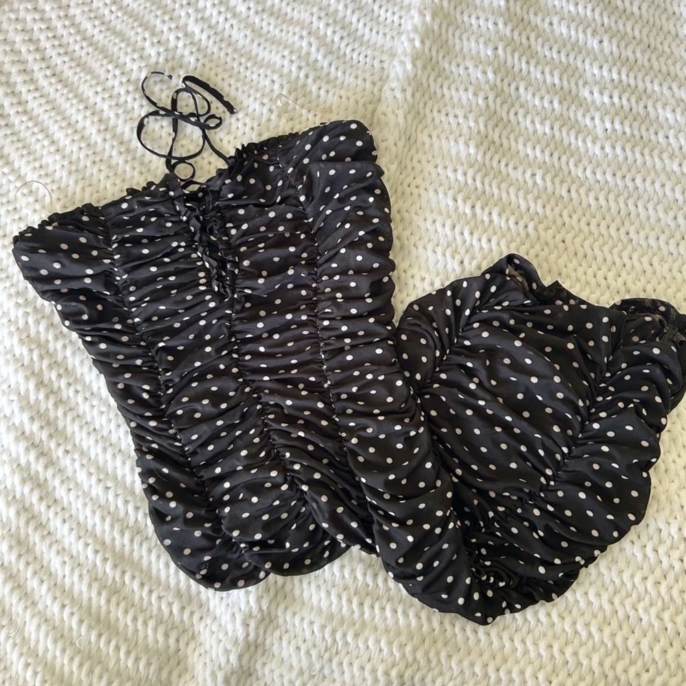 Fashion Nova ruched polka dot bodycon midi dress